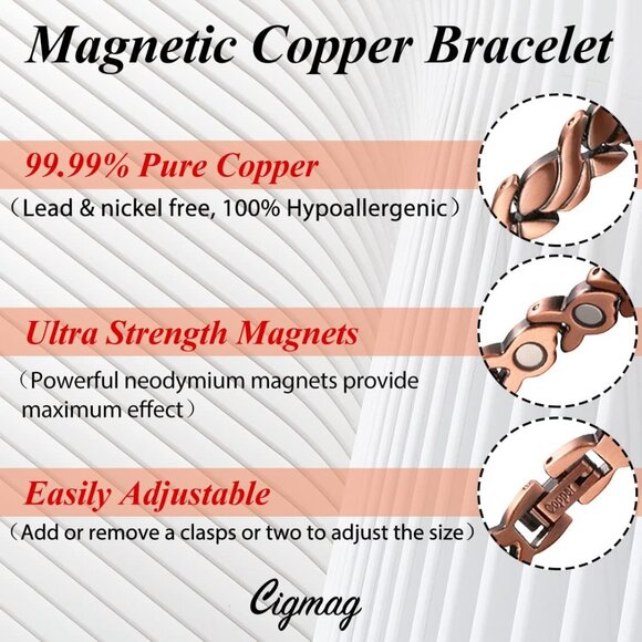 Elegant Adjustable Copper Magnetic Bracelet for Women - Ultra Strength & Style - Picture 3 of 9